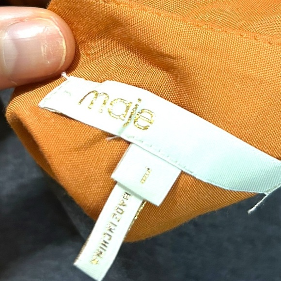 MAJE Routila Wrap Effect Cold Shoulder Midi Dress in Terracotta Size 1 (Small) - Picture 10 of 13